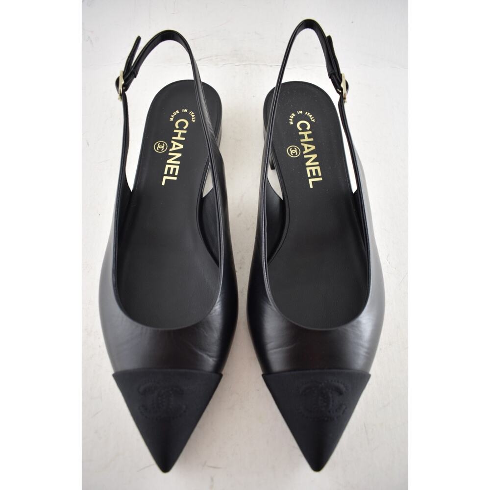 Chanel 24A Black Leather CC Logo Coco Sling Slingback Pointed Ballet Flat 38.5 - Picture 2 of 16